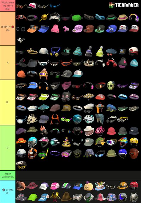 splatoon 2 headgear list